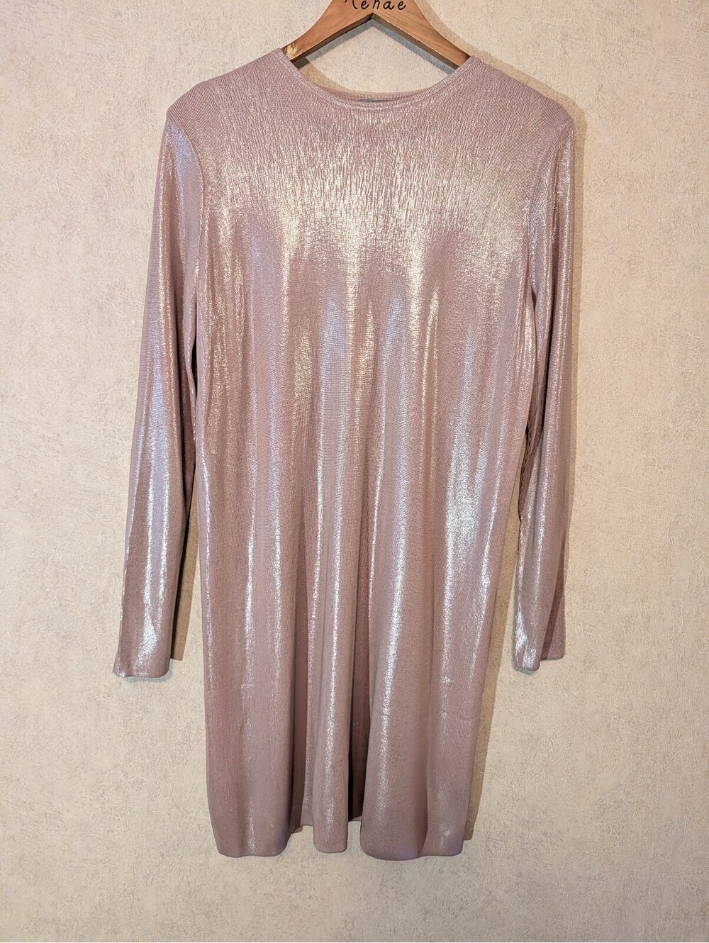 COS pink metallic liquid knit long sleeve mini dress sz M